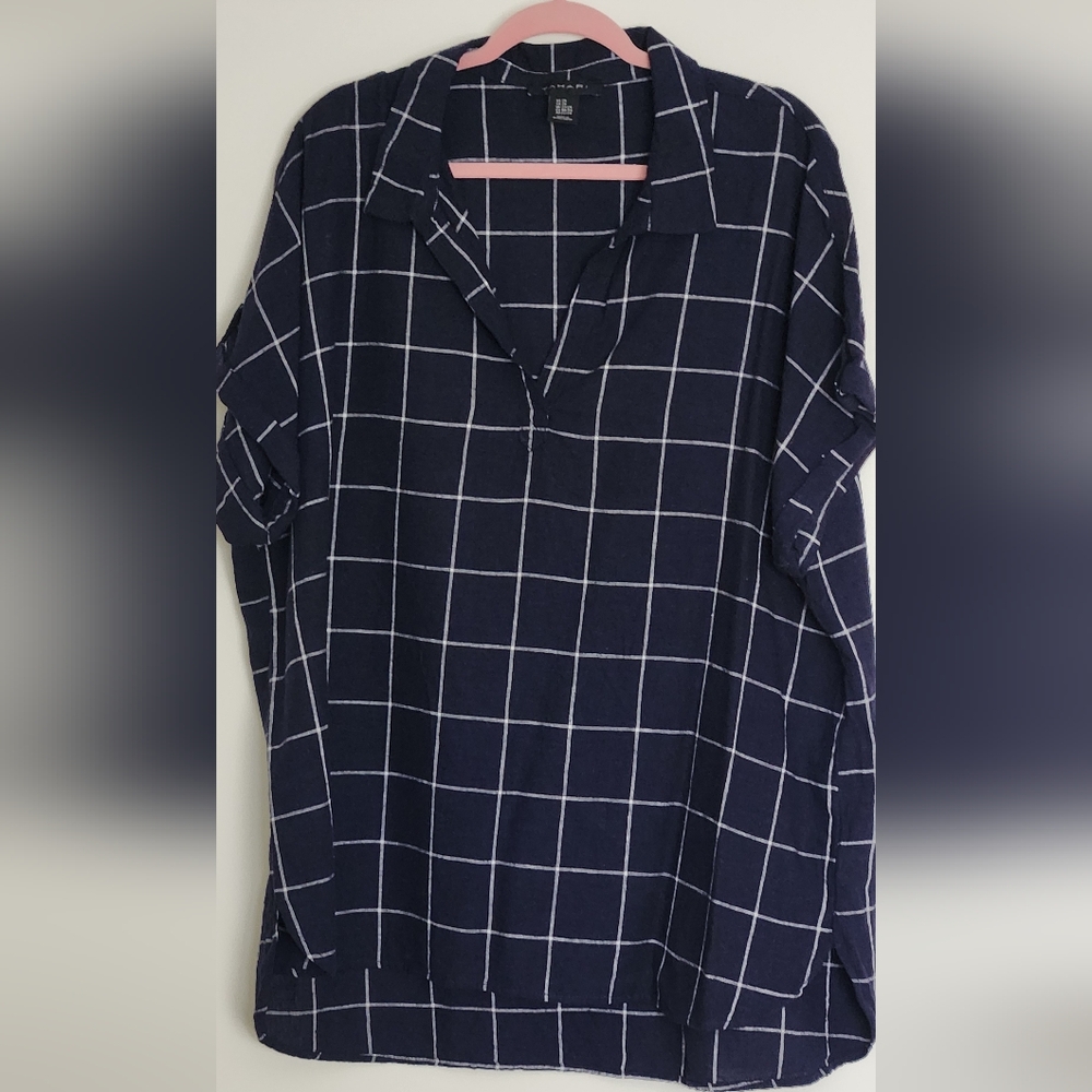 Dark Blue Grid Pattern Button Down Shirt